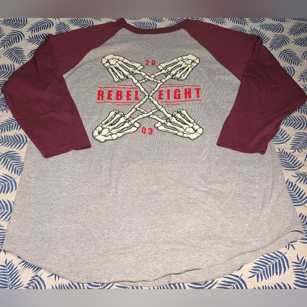 Rebel8 Gray and Maroon Raglan 3/4 Sleeve Men's Shirt - Picture 7 of 7